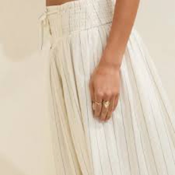 Flare Midi Maxi Skirt Womens Natural White Pin Stripe Black + Tan Fully Lined - Picture 3 of 15